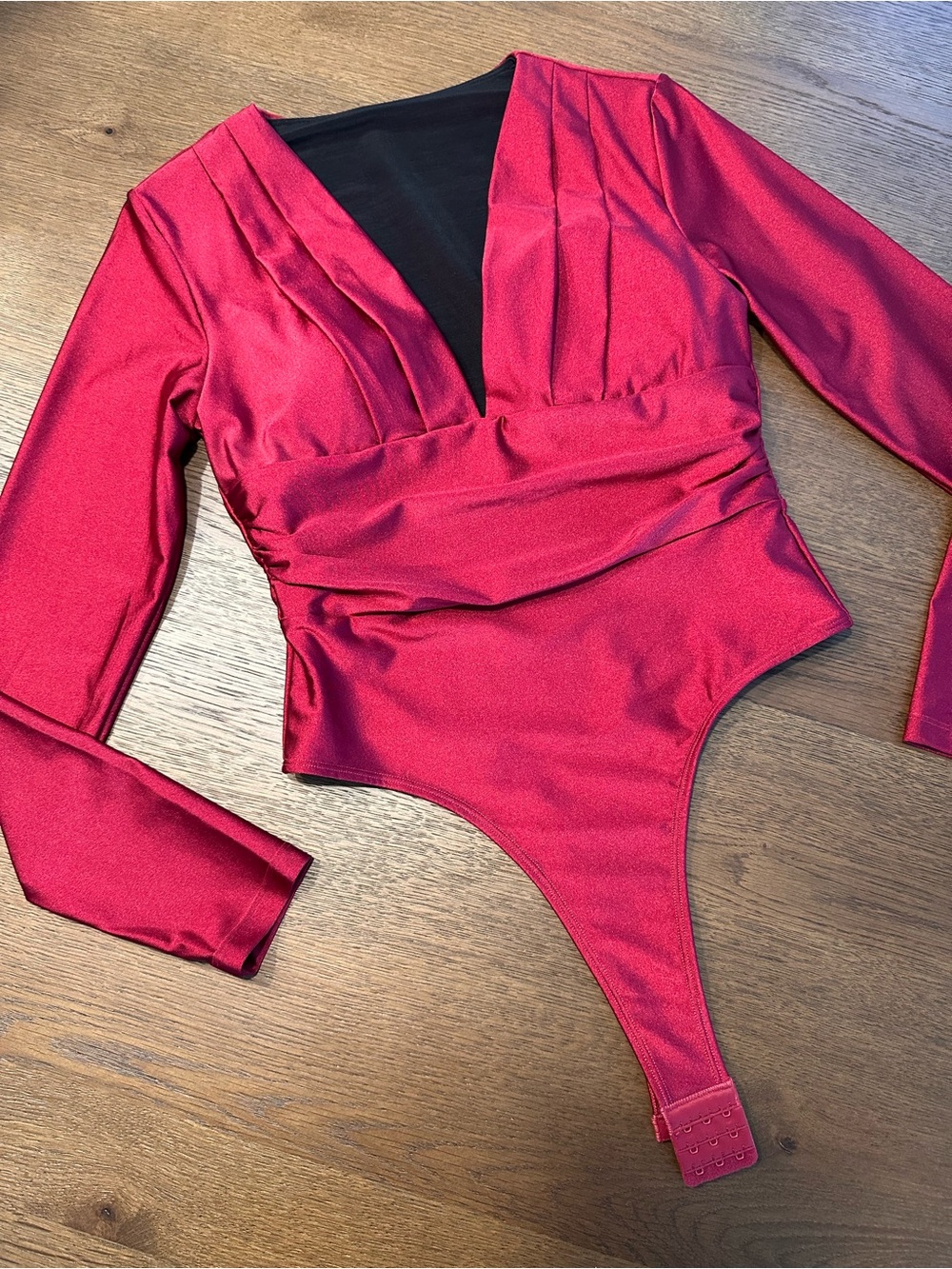 Deep V Long Sleeve Red Bodysuit